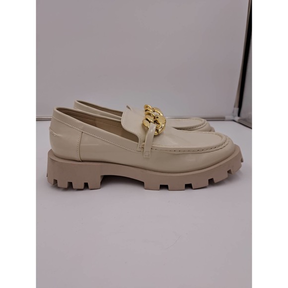 NWOB Dream Pairs Cream Golden Chain Chunky Loafers 10 - Picture 1 of 9